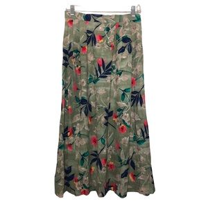 Vintage Sage Green Tropical Floral Midi Skirt
